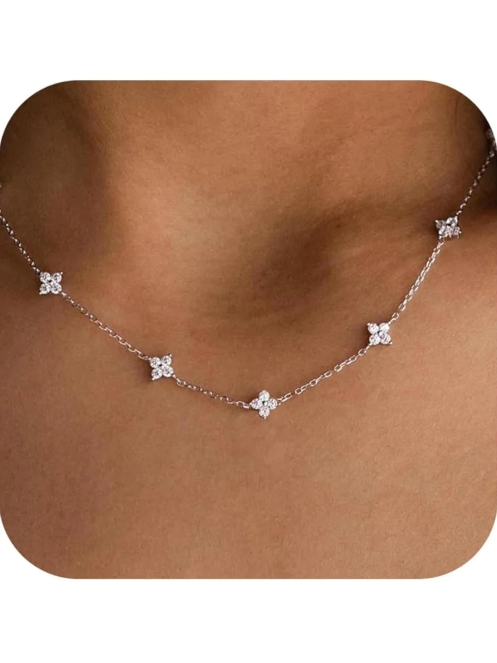 Delicate Silver Starlet Necklace - White CZ Accents